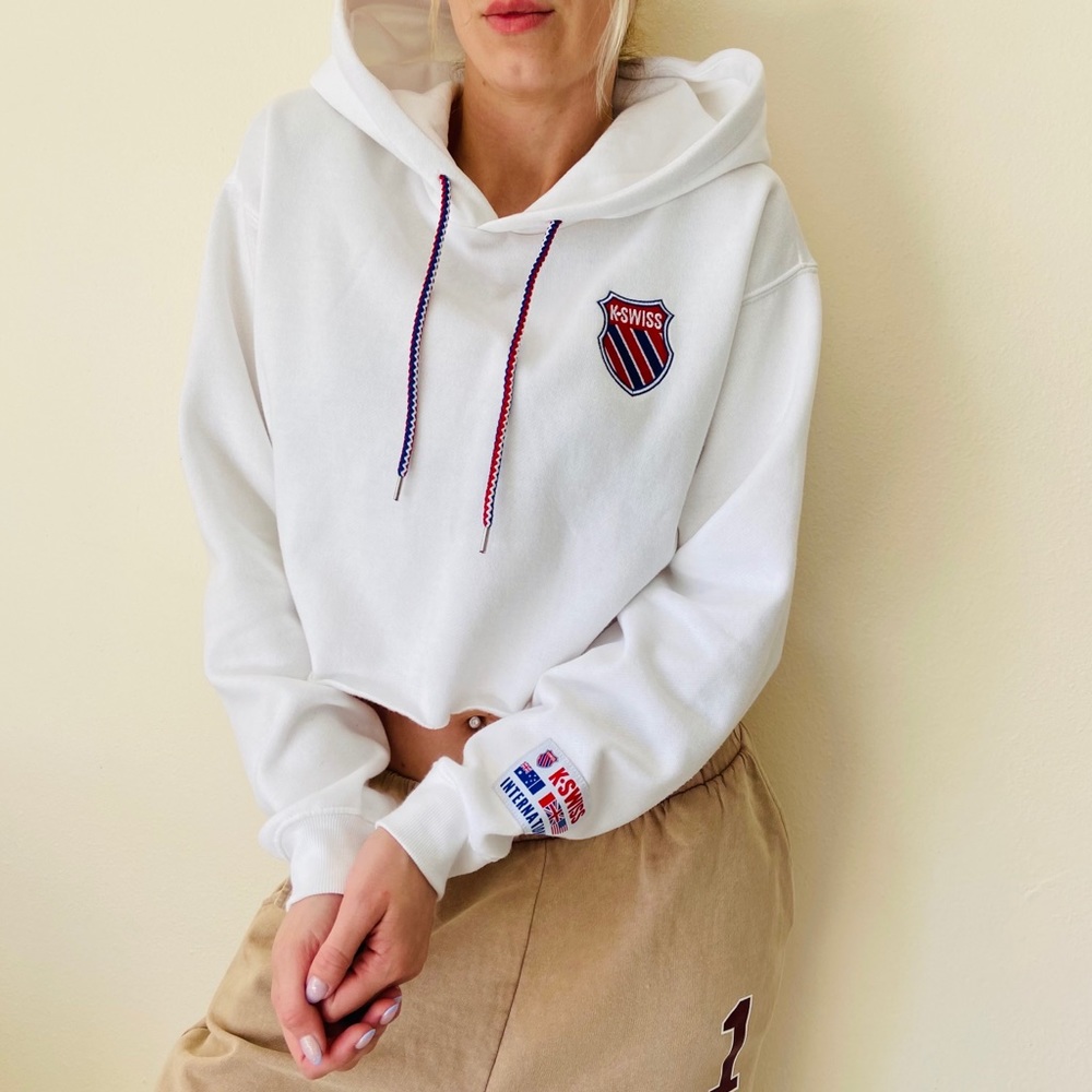 NWT Forever 21 x K-Swiss cropped white hoodie - Picture 3 of 8